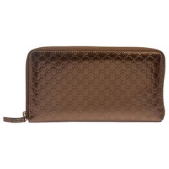 Gucci Bronze Microguccissima Patent Leather Large Zip Around Wallet