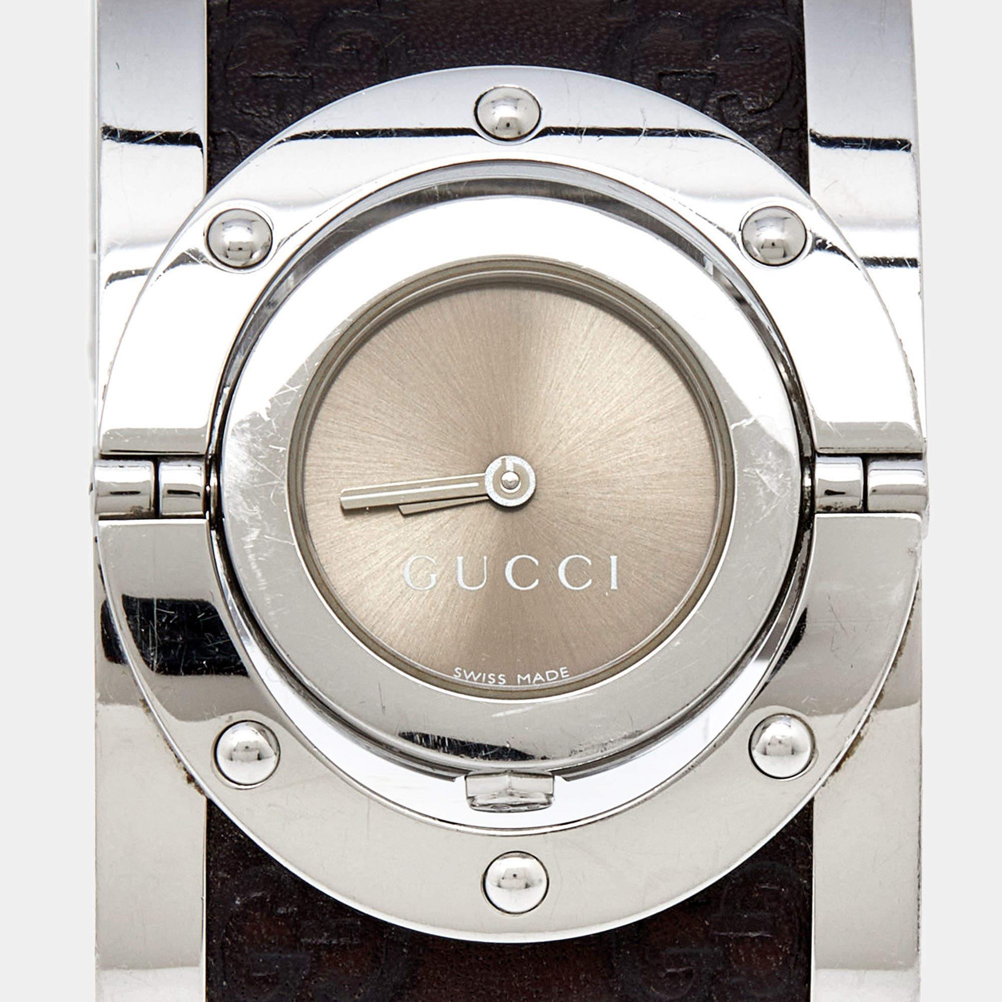 Gucci Bronze Stainless Steel Leather Twirl YA112433 Women's Wristwatch 23 mm 6