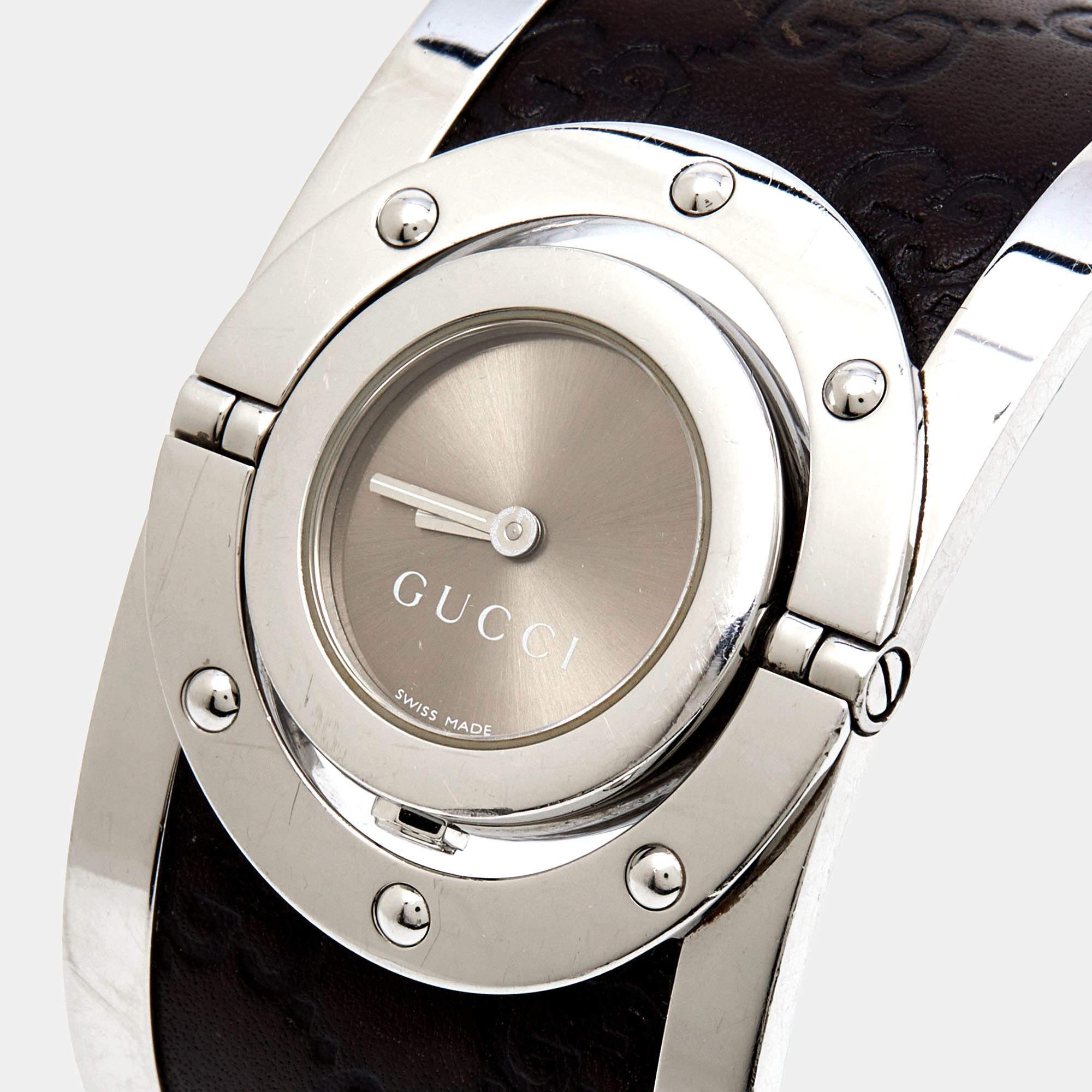 Gucci Bronze Stainless Steel Leather Twirl YA112433 Women's Wristwatch 23 mm 7