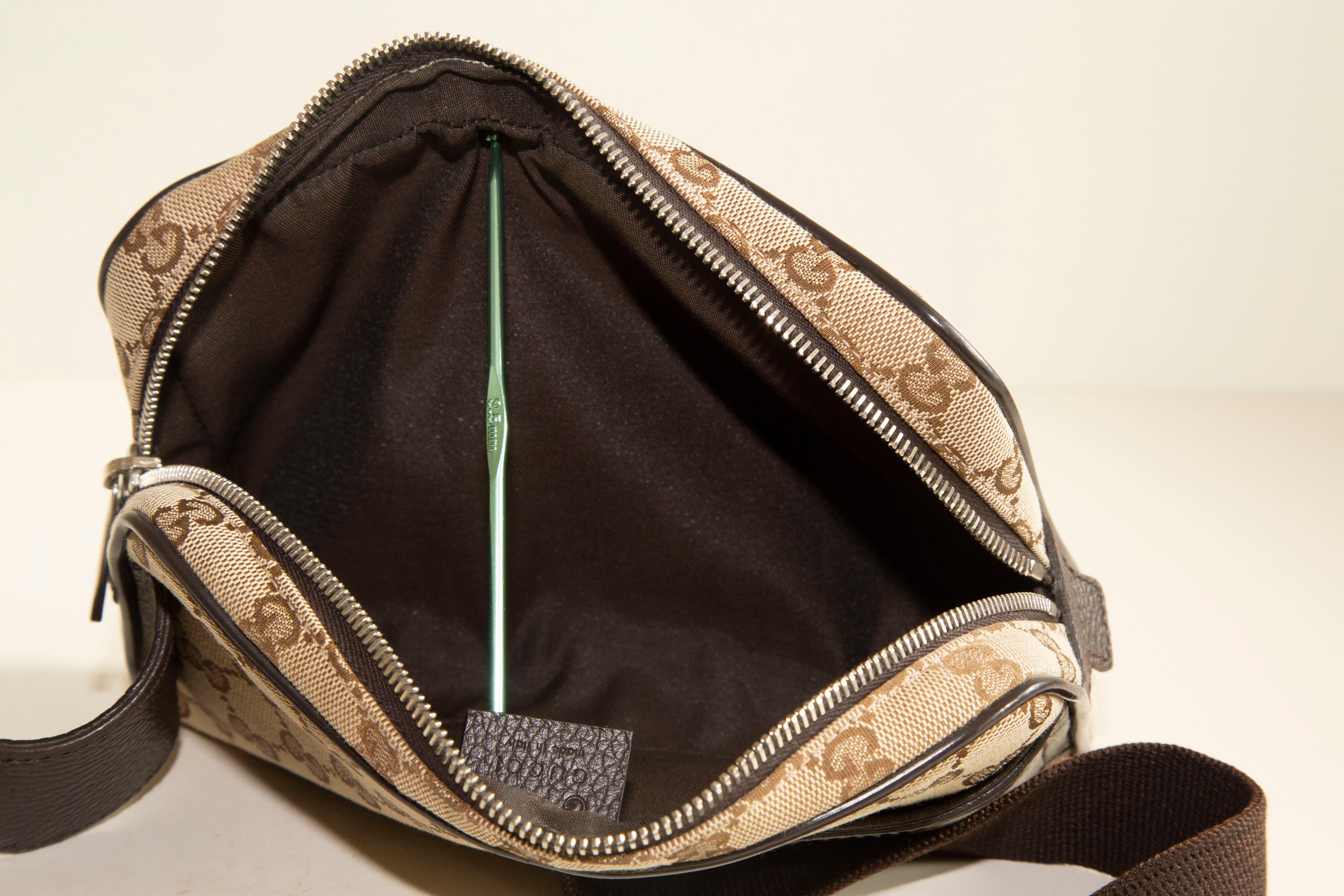 Gucci Brown and Beige Monogram Canvas Waist/Belt Bag For Sale 5