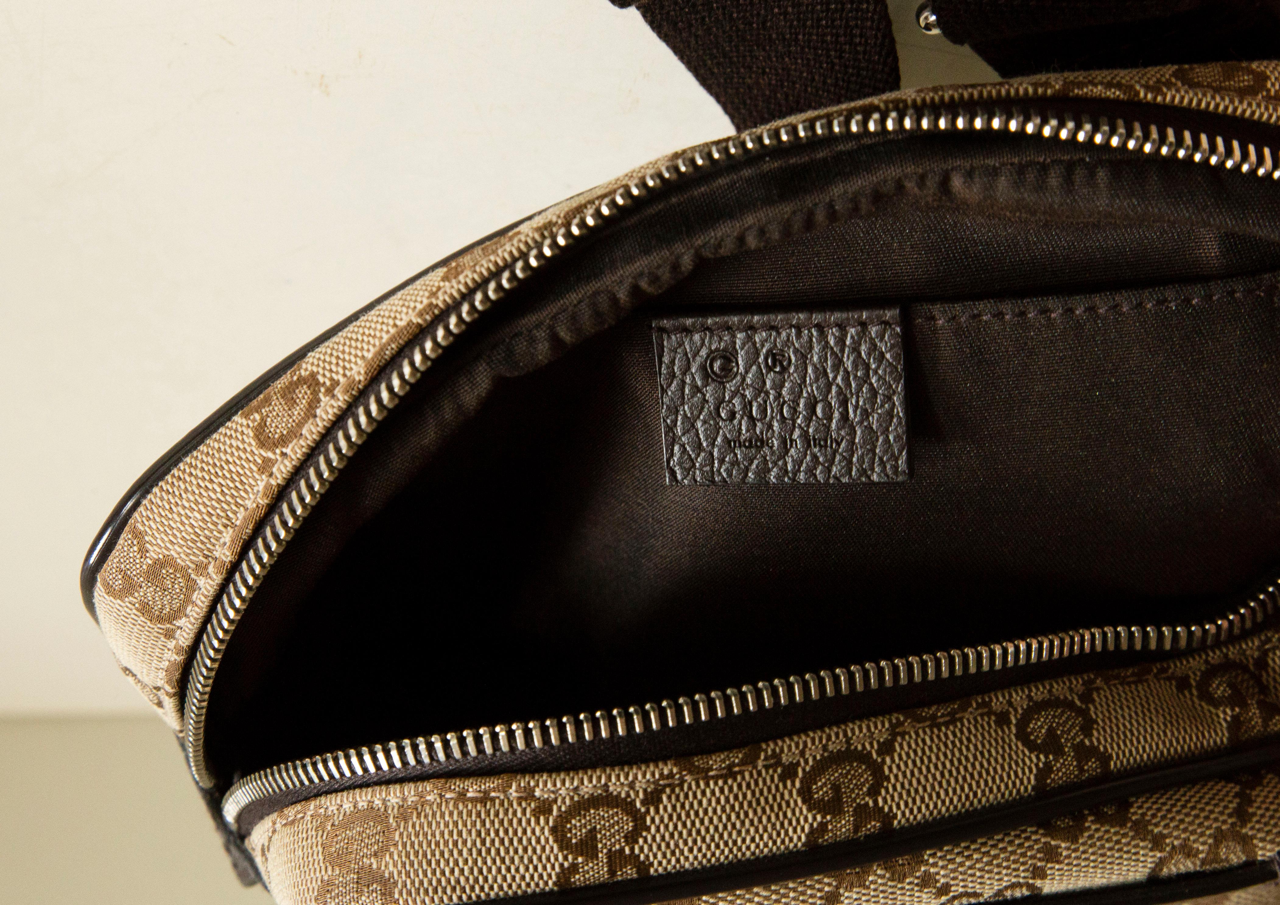 Gucci Brown and Beige Monogram Canvas Waist/Belt Bag For Sale 6