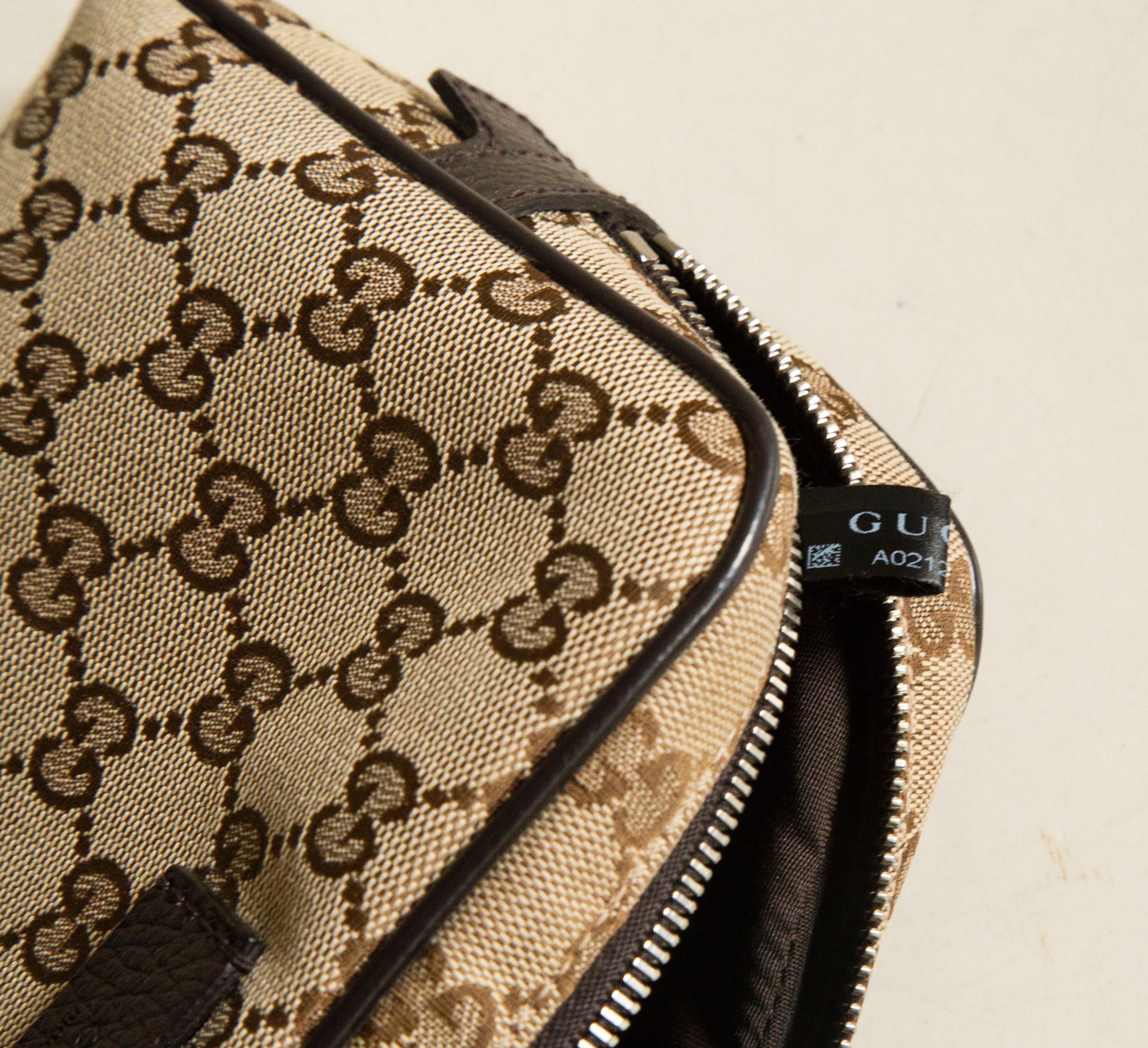 Gucci Brown and Beige Monogram Canvas Waist/Belt Bag For Sale 8