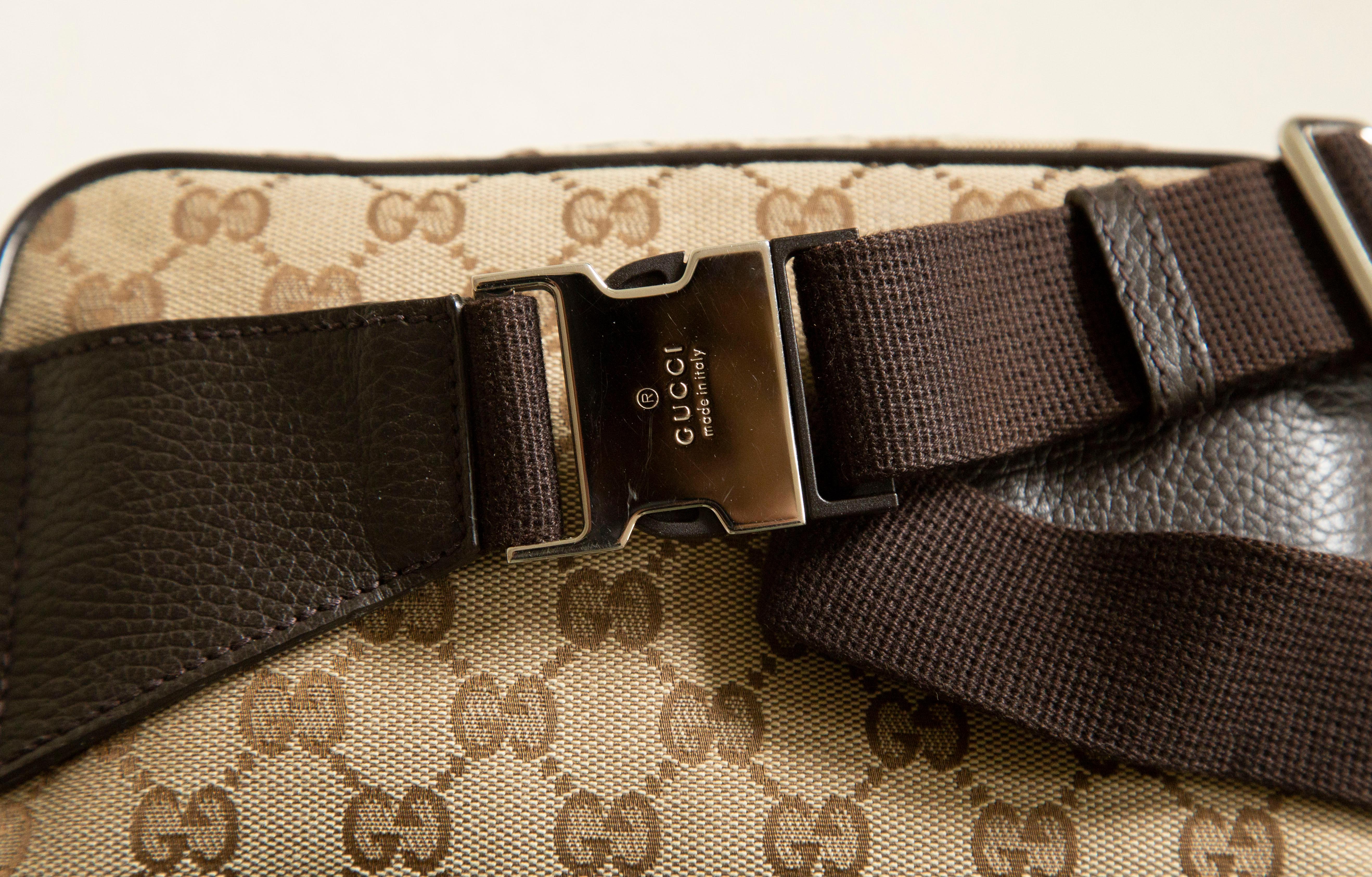 Gucci Brown and Beige Monogram Canvas Waist/Belt Bag For Sale 4