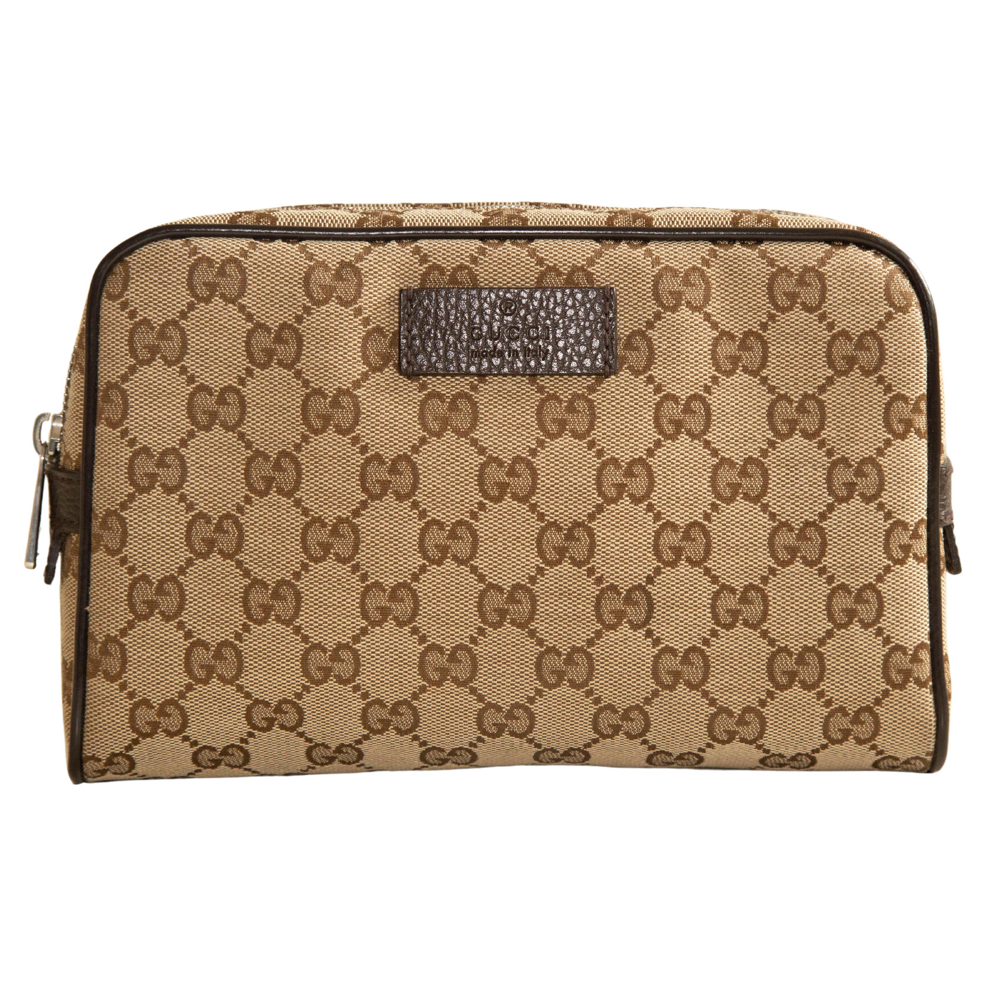 Gucci Brown and Beige Monogram Canvas Waist/Belt Bag For Sale