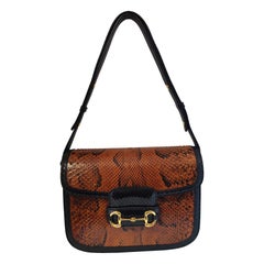 Gucci brown and black python skin horsebit shoulder bag