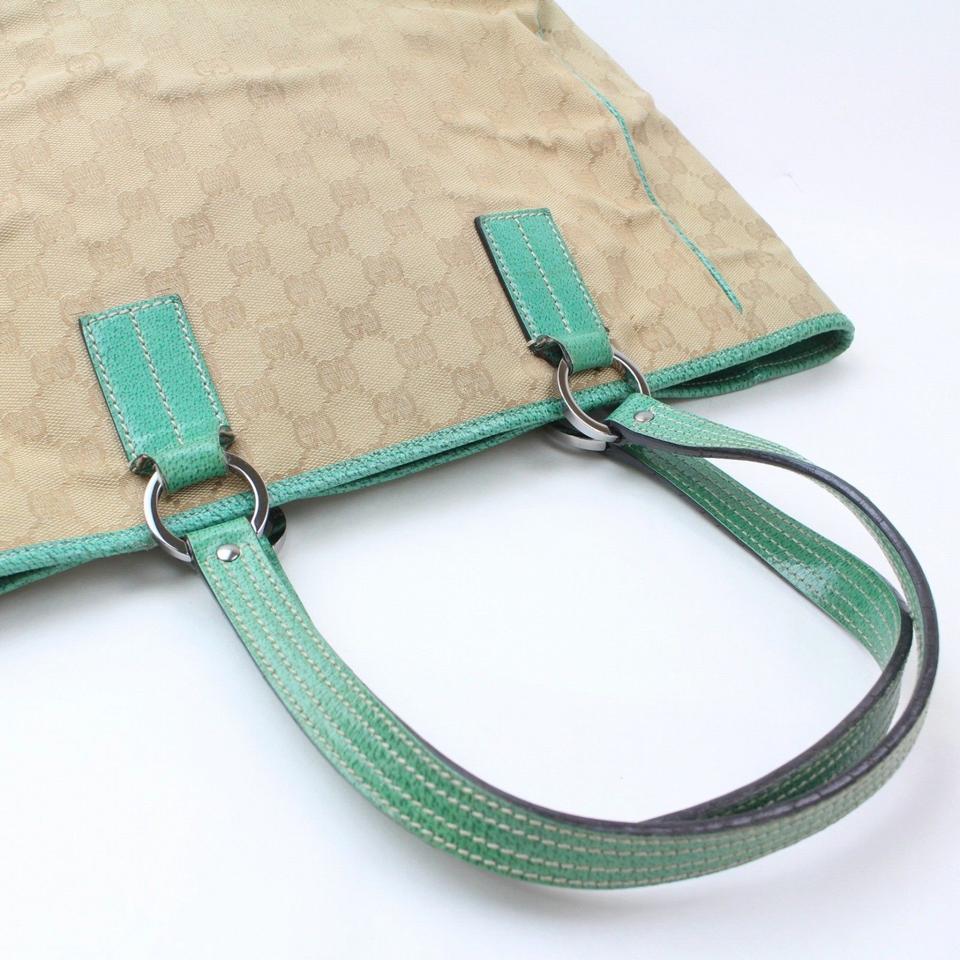 Gucci Brown and Signature Monogram 868913 Green Canvas Tote For Sale 1