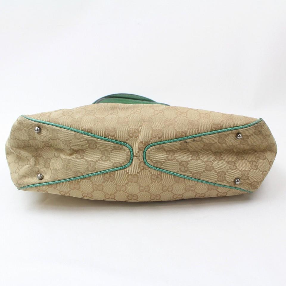 Gucci Brown and Signature Monogram 868913 Green Canvas Tote For Sale 3