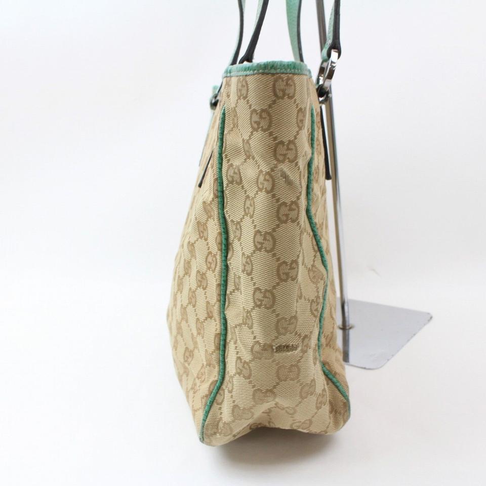 Gucci Brown and Signature Monogram 868913 Green Canvas Tote For Sale 4