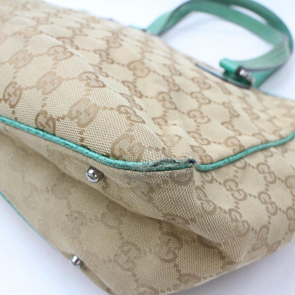 Gucci Brown and Signature Monogram 868913 Green Canvas Tote For Sale 5