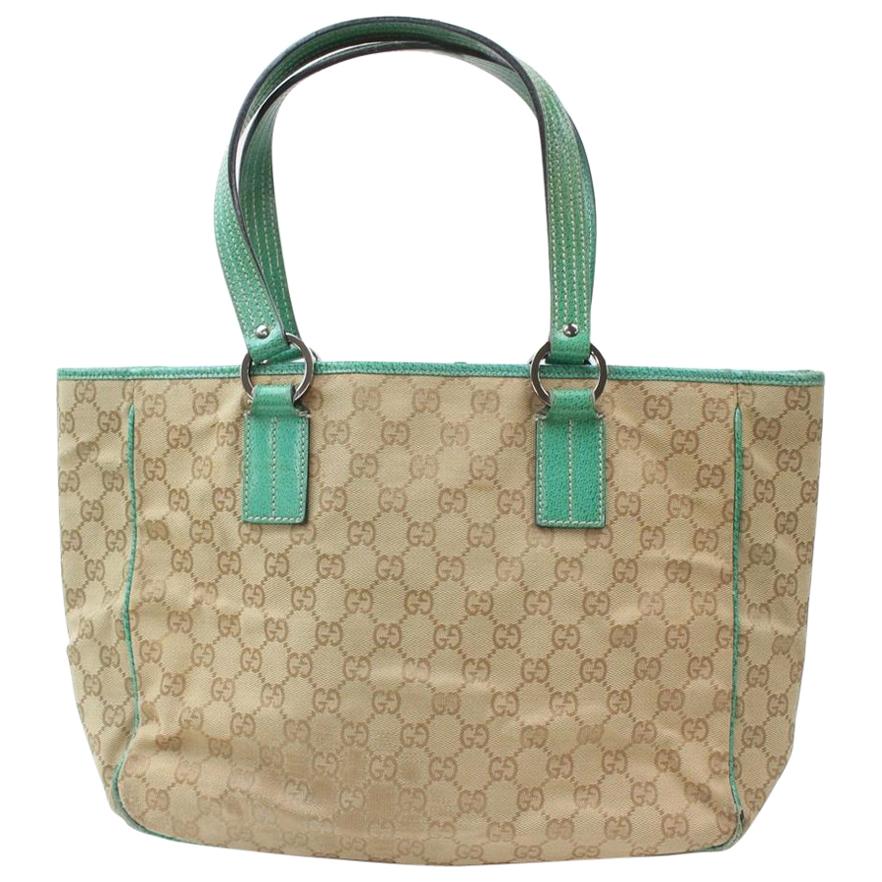 Gucci Brown and Signature Monogram 868913 Green Canvas Tote For Sale