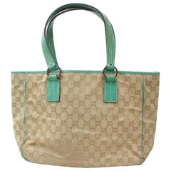 Gucci Brown and Signature Monogram 868913 Green Canvas Tote