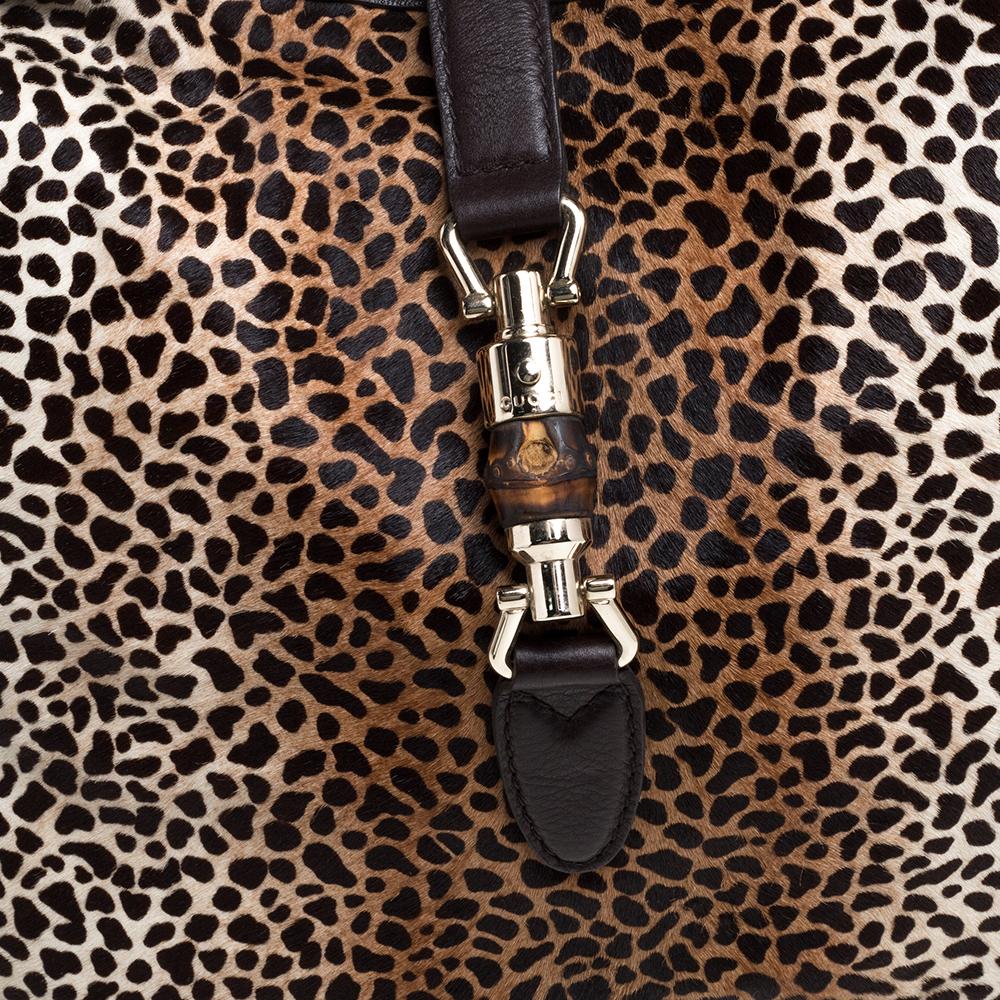 Gucci Brown Animal Print Calf Hair and Leather Large New Jackie Hobo 3