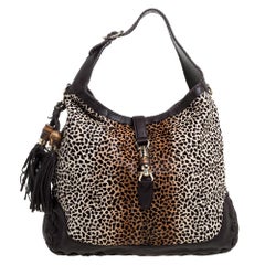 Gucci Brown Animal Print Kalbshaar und Leder Large New Jackie Hobo