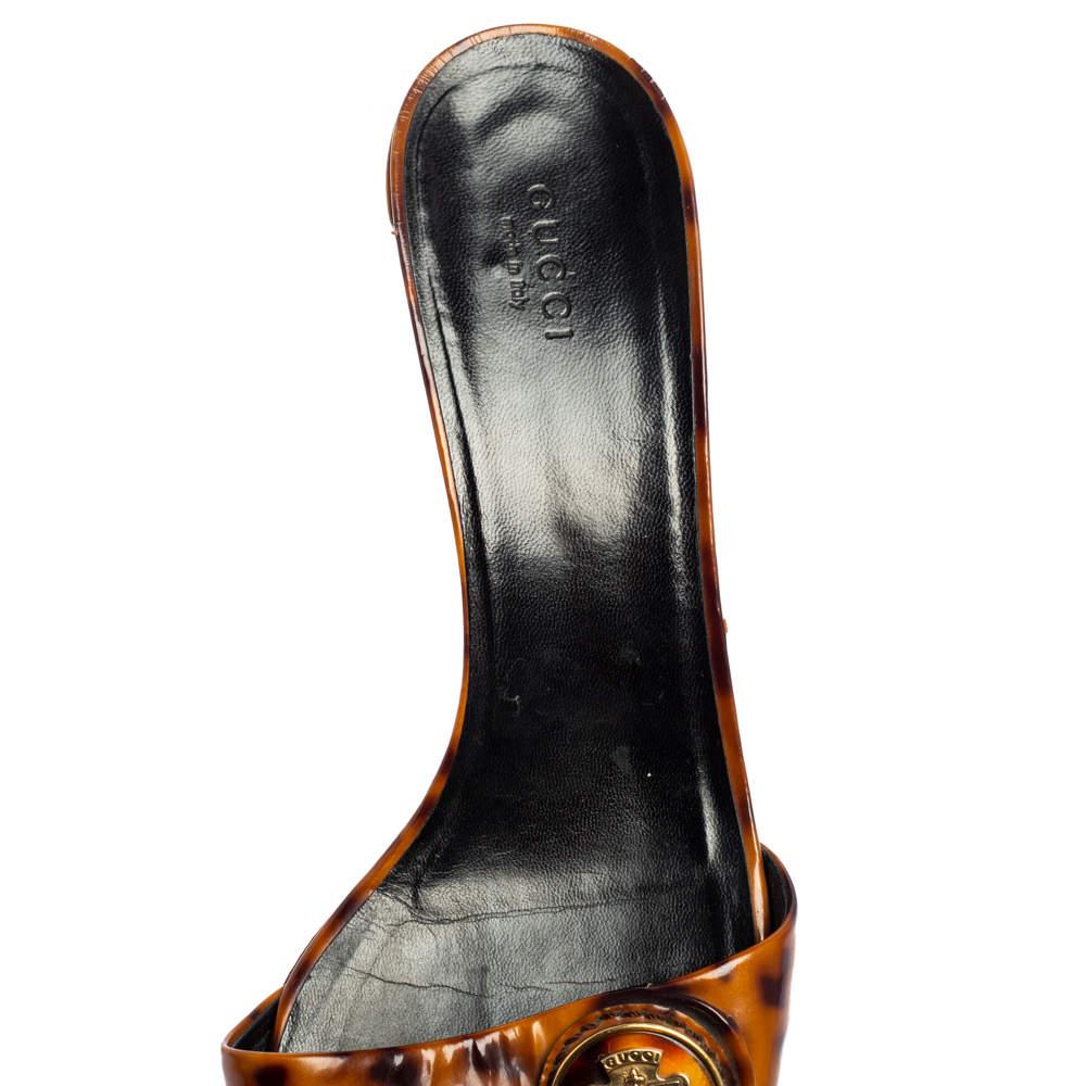 Gucci Brown Animal Print Patent Leather Hysteria Slide Sandals Size 39.5 3