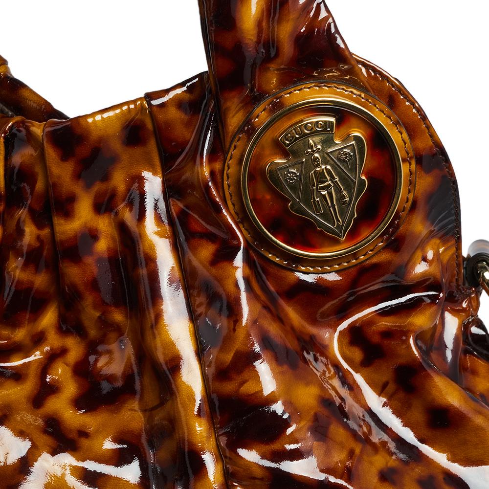 Gucci Brown Animal Print Patent Leather Large Hysteria Tote 2