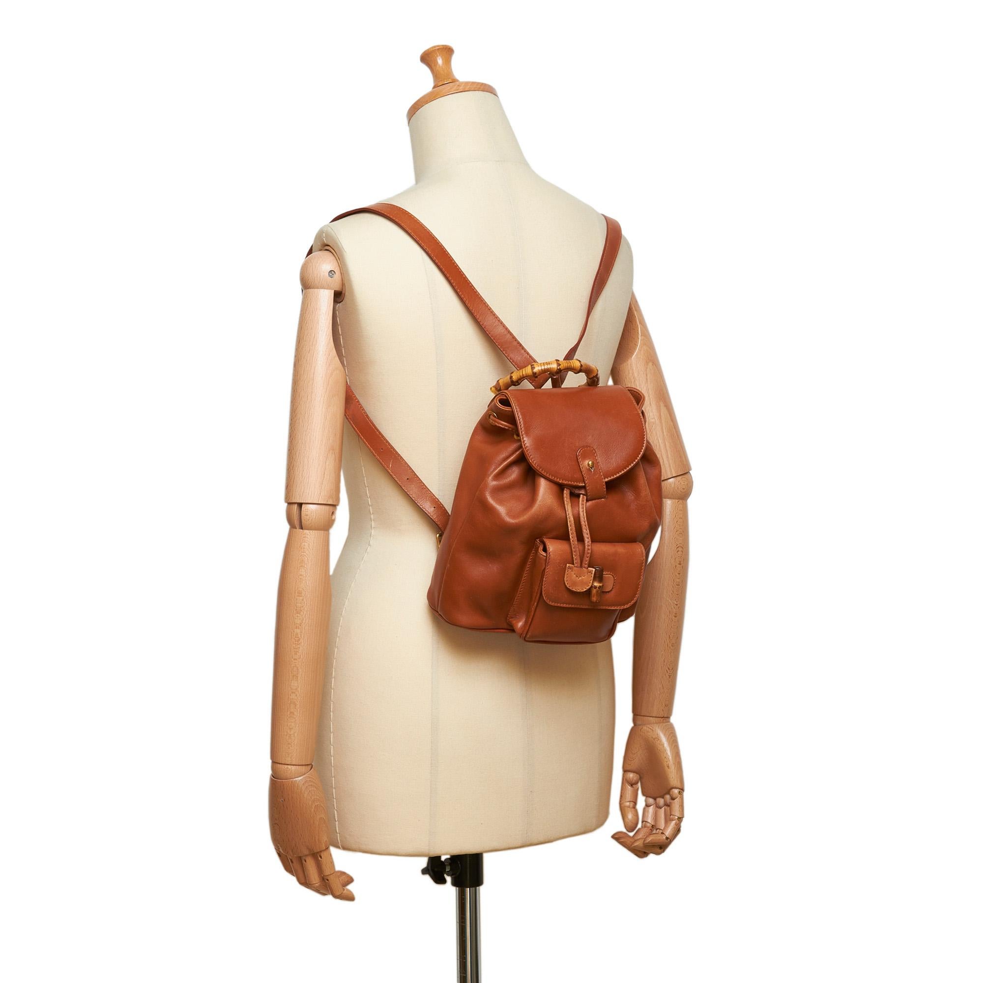 Gucci Brown Bamboo Leather Drawstring Backpack 5