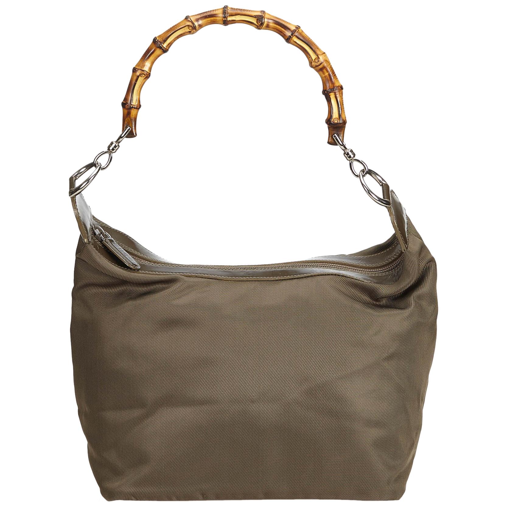 Gucci Brown Bamboo Nylon Handbag For Sale