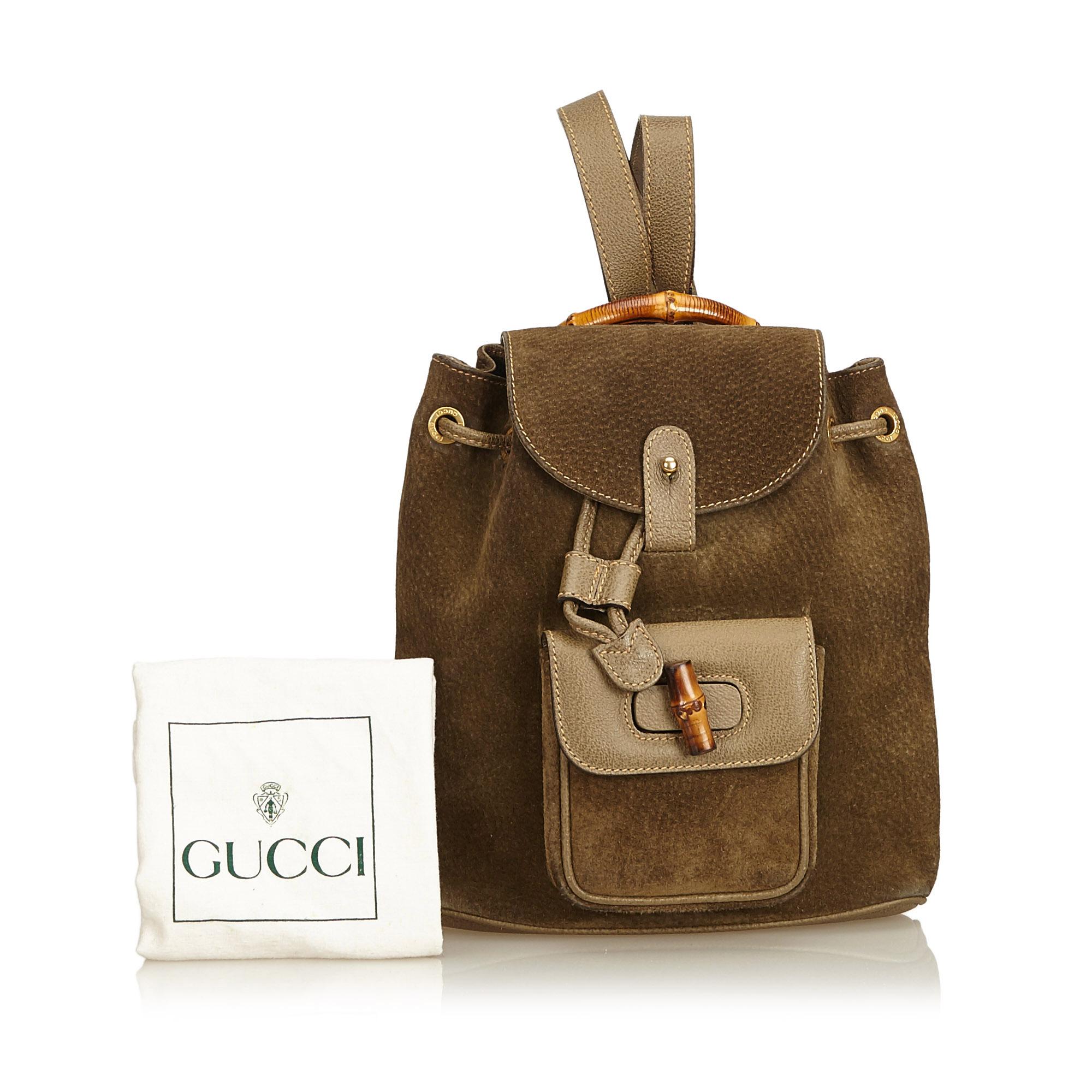 Gucci Brown Bamboo Suede Drawstring Backpack 6