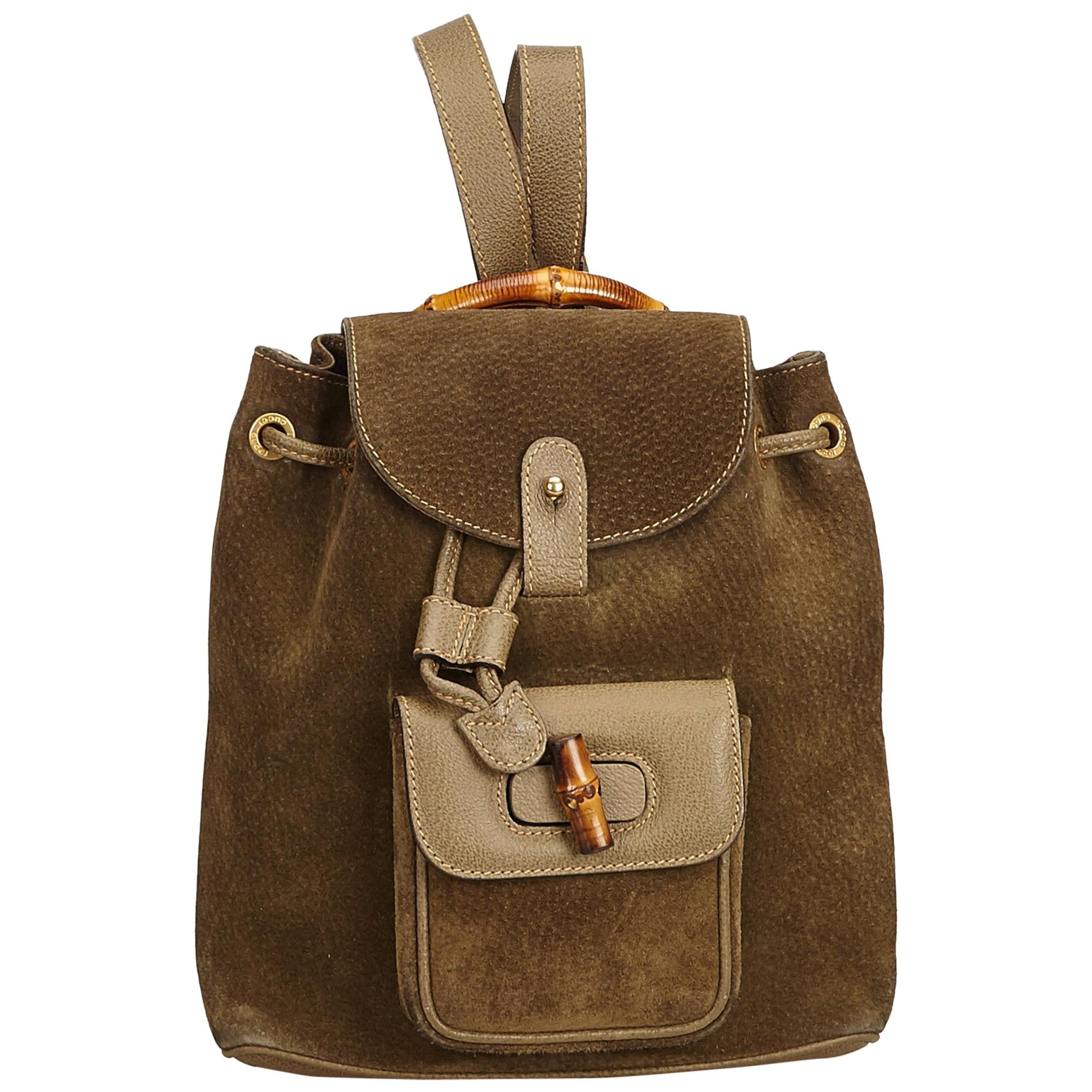 Gucci Brown Bamboo Suede Drawstring Backpack