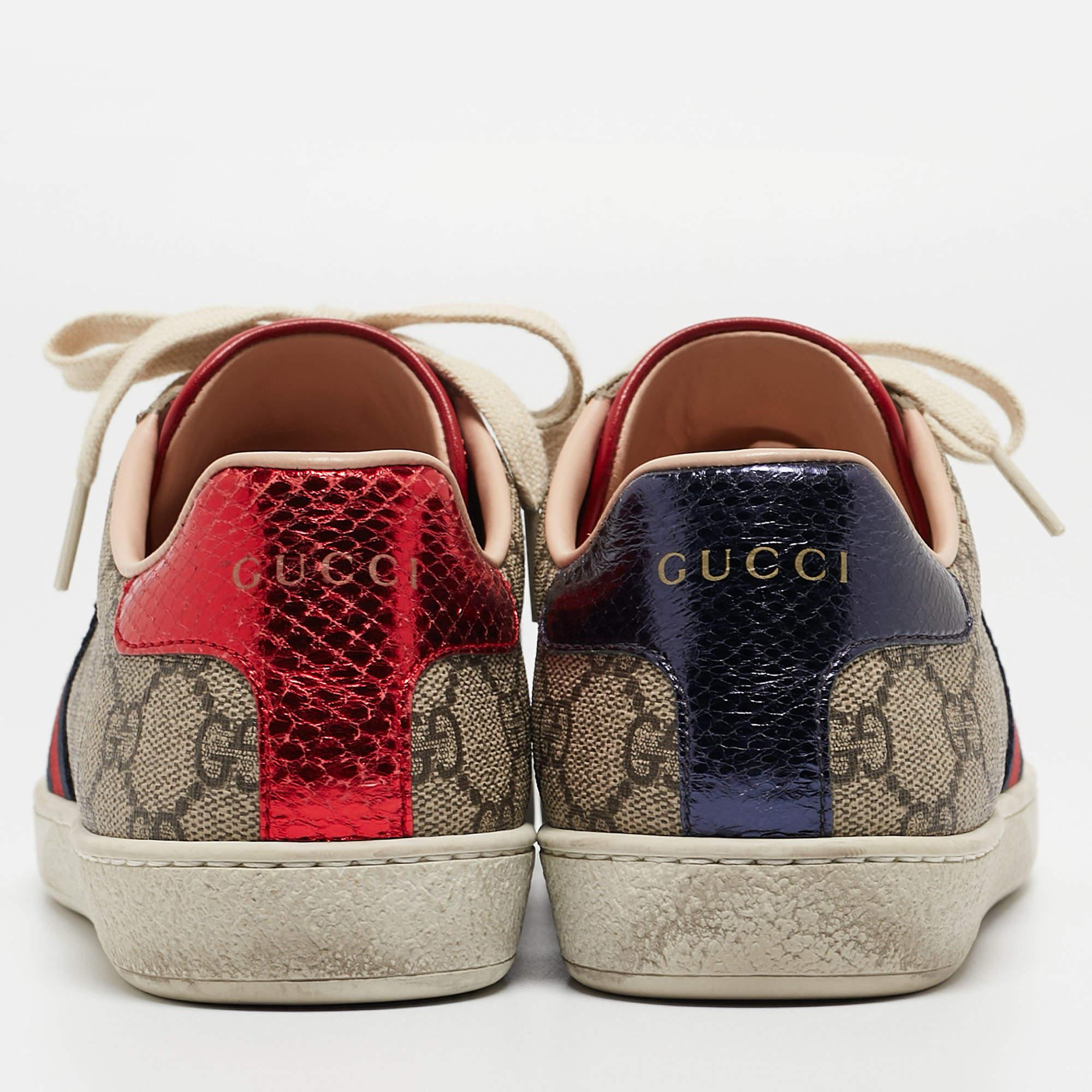 Gucci Brown/Beige Canvas Ace Low Top Sneakers Size 37 2