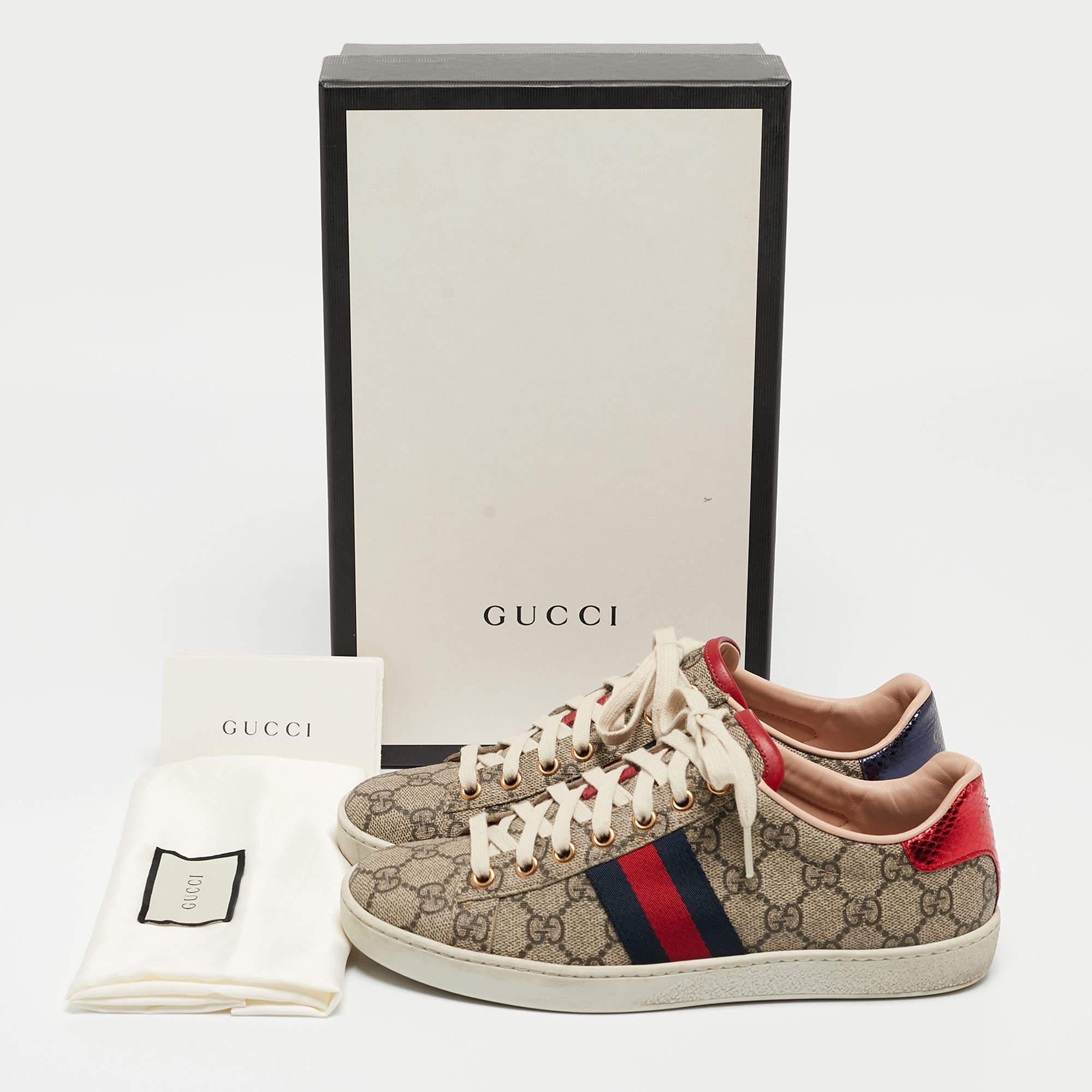 Gucci Brown/Beige Canvas Ace Low Top Sneakers Size 37 4