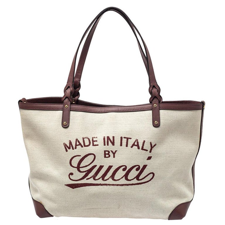 Gucci Brown/Beige Canvas and Leather Medium Craft Tote at 1stDibs | made in  italy by gucci bag