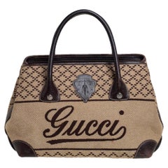 Gucci Brown/Beige Canvas and Leather Medium Diamond Blazon Tote