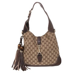 Gucci Brown/Beige Canvas and Leather New Jackie Hobo