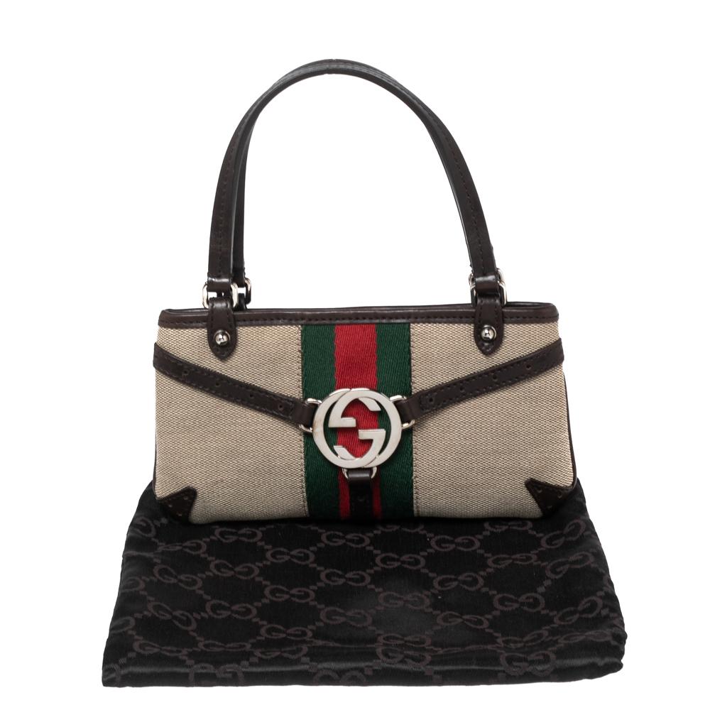 Gucci Brown/Beige Canvas and Leather Reins Pochette Clutch Bag 7