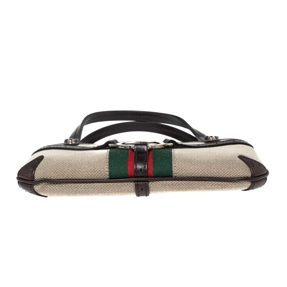 Women's Gucci Brown/Beige Canvas and Leather Reins Pochette Clutch Bag