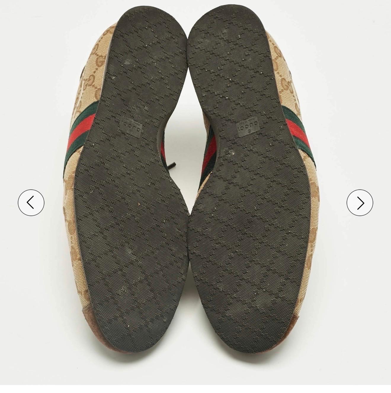 Gucci, scarpe da ginnastica in tela e pelle scamosciata marrone/beige, Up & Up, misura 6.5B in vendita 2