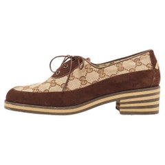 Gucci Derby en toile et daim Brown/Beige Taille 38.5