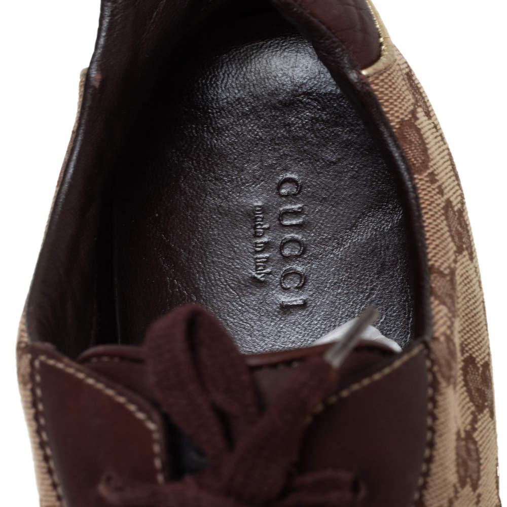 Gucci Brown/Beige Canvas Leather Lace Up Sneakers Size 40.5 For Sale 2
