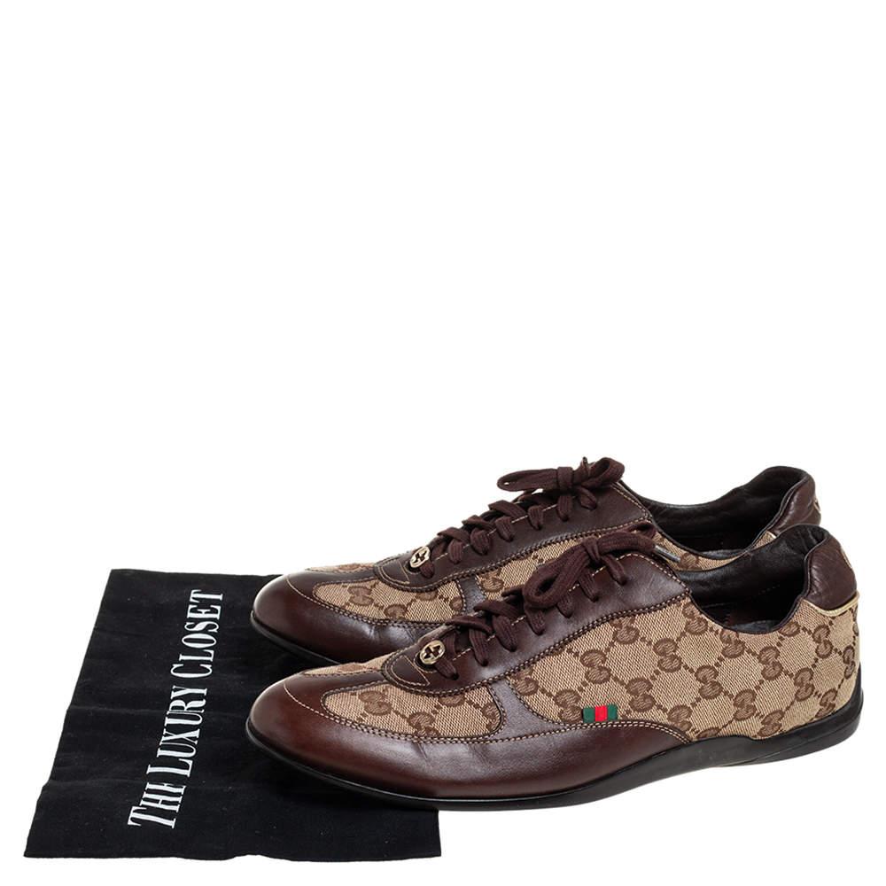 Gucci Brown/Beige Canvas Leder Lace Up Sneakers Größe 40.5 im Angebot 3