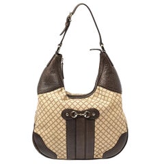 Gucci Brown/Beige Diamante Canvas and Leather Catherine Hobo