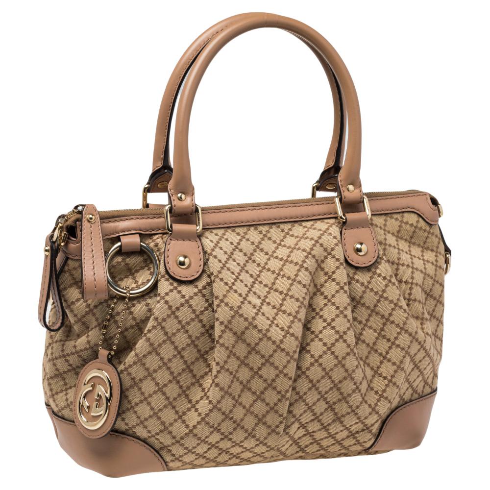 Women's Gucci Brown/Beige Diamante Canvas And Leather Sukey Satchel