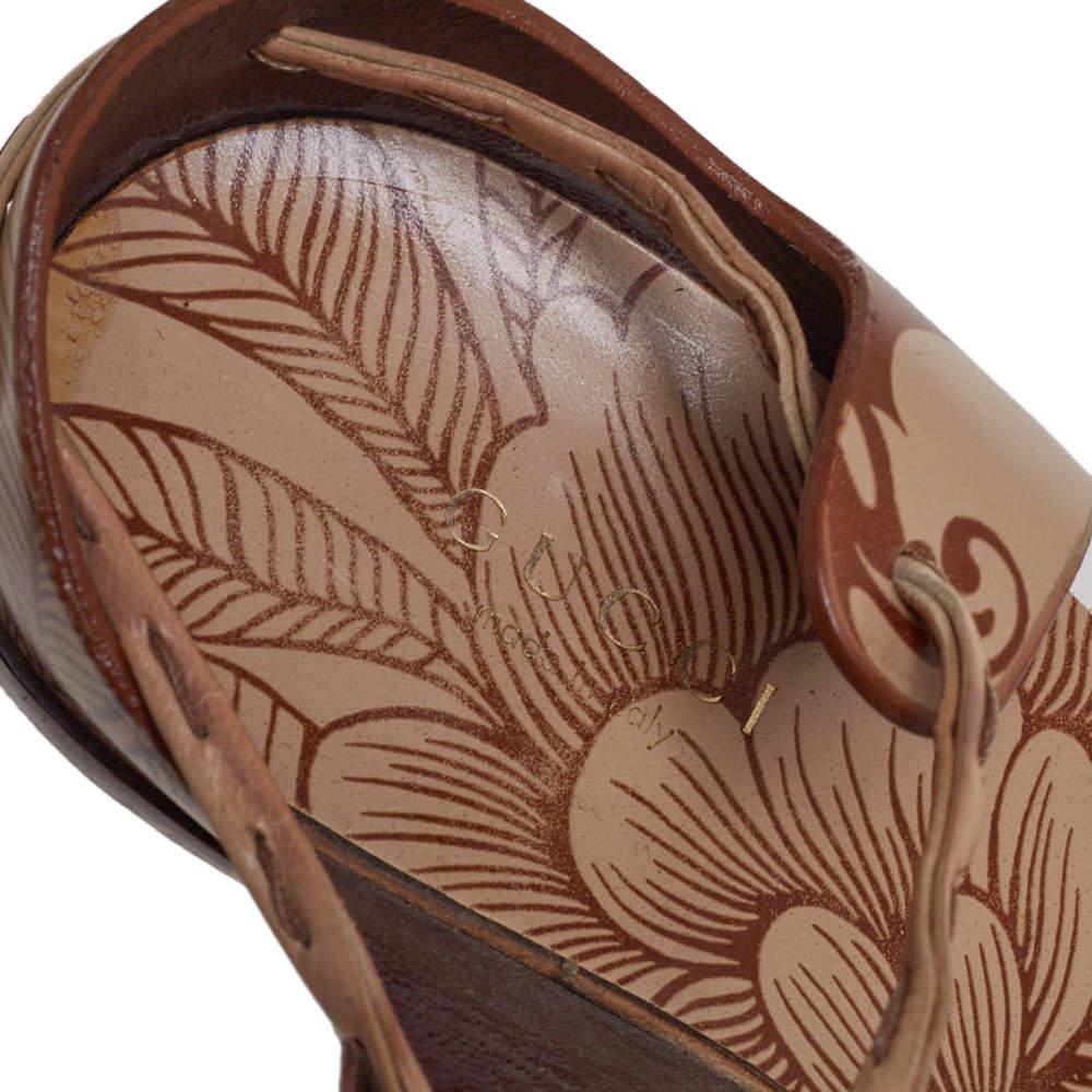 Gucci Brown/Beige Floral Printed Leather Ankle Wrap Sandals Size 37 3