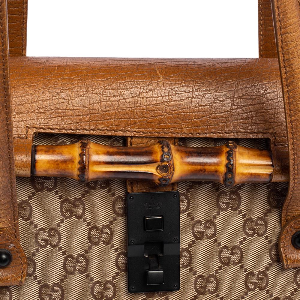 Gucci Brown/Beige GG Canvas and Leather Bamboo Bullet Satchel 8