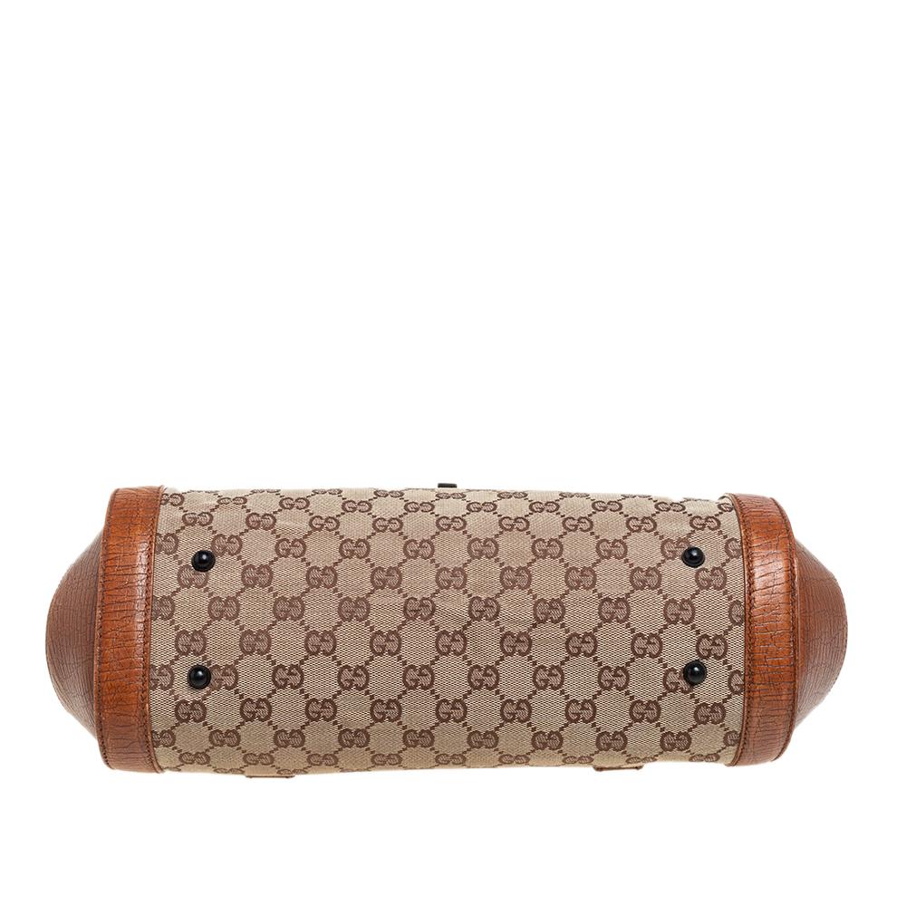 Gucci Brown/Beige GG Canvas and Leather Bamboo Bullet Satchel 1