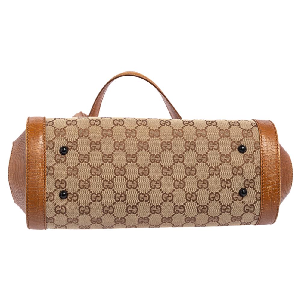 Women's Gucci Brown/Beige GG Canvas and Leather Bamboo Bullet Satchel