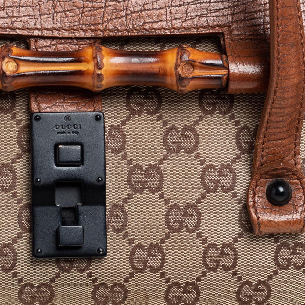 Gucci Brown/Beige GG Canvas and Leather Bamboo Bullet Satchel 5