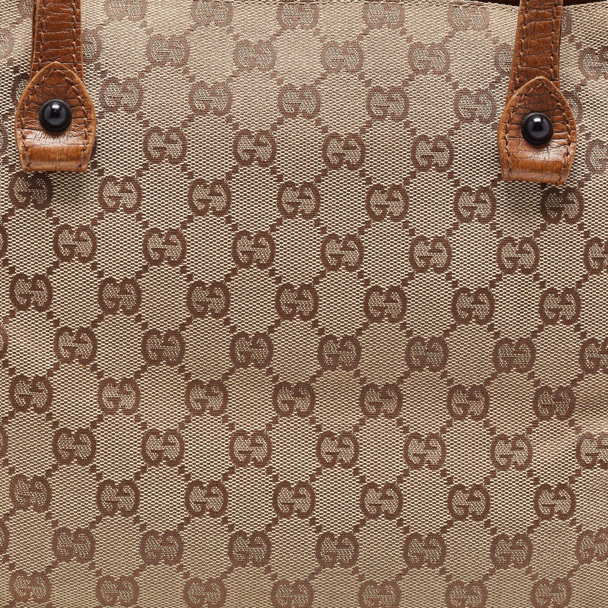 Gucci Brown/Beige GG Canvas And Leather Bamboo Tote 7