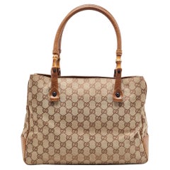 Gucci Brown/Beige GG Canvas And Leather Bamboo Tote