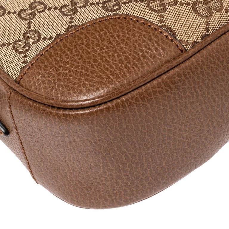 GUCCI GG Canvas Crossbody Bag 92551 Shoulder Bag Brown Beige Zip Leather