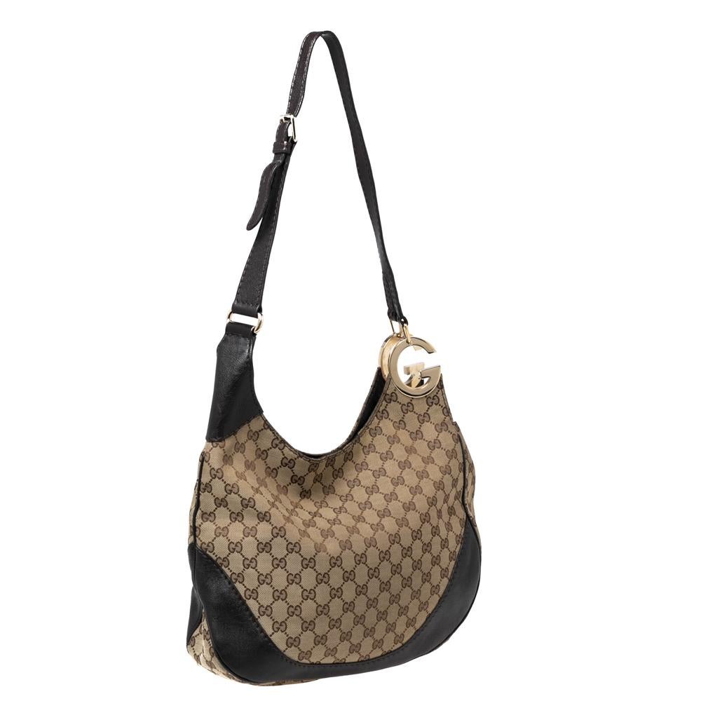 Women's Gucci Brown/Beige GG Canvas and Leather Charlotte Hobo