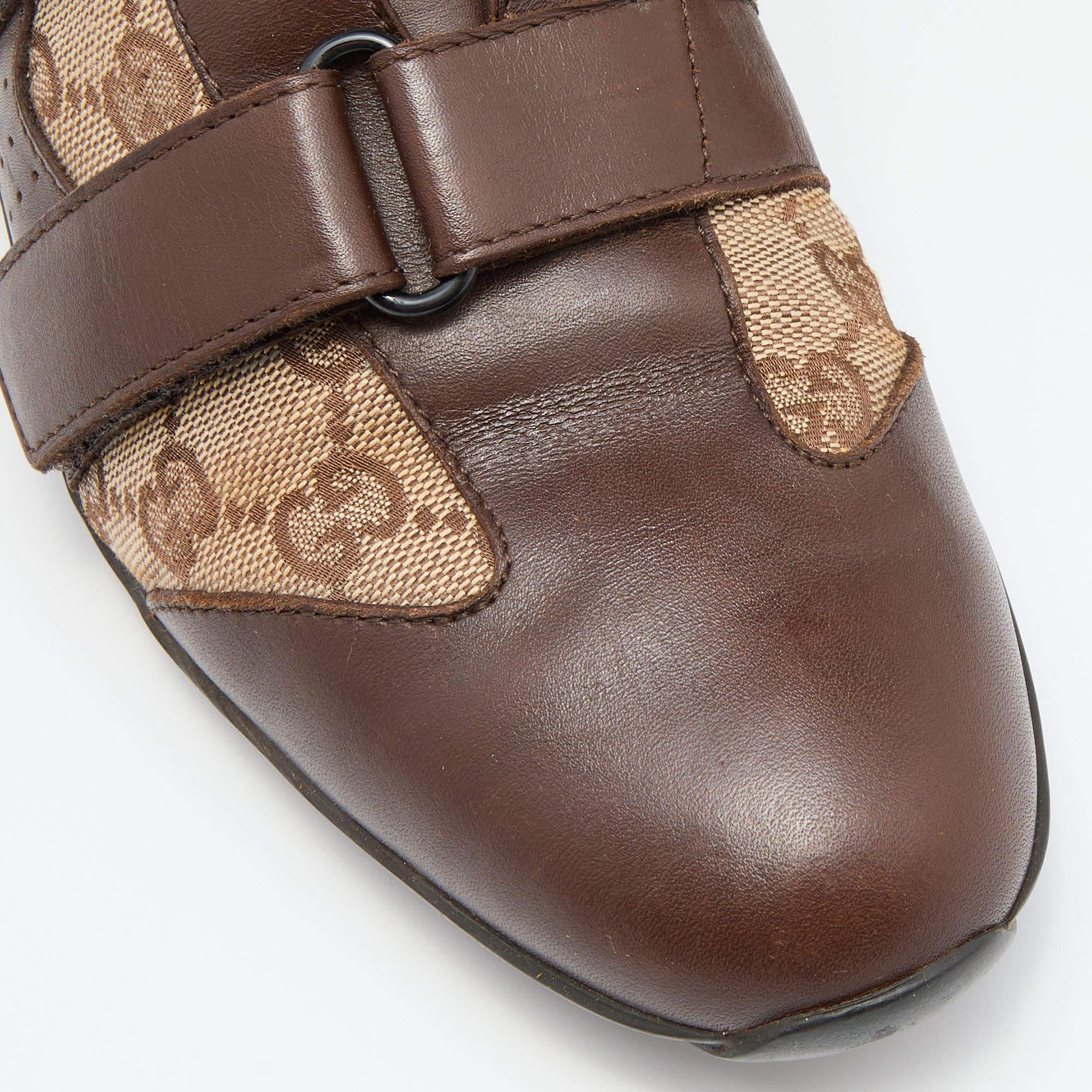 Gucci Brown/Beige GG Canvas und Leder Double Velcro Strap Sneakers Größe 39.5 2