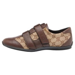 Gucci Brown/Beige GG Canvas und Leder Double Velcro Strap Sneakers Größe 39.5