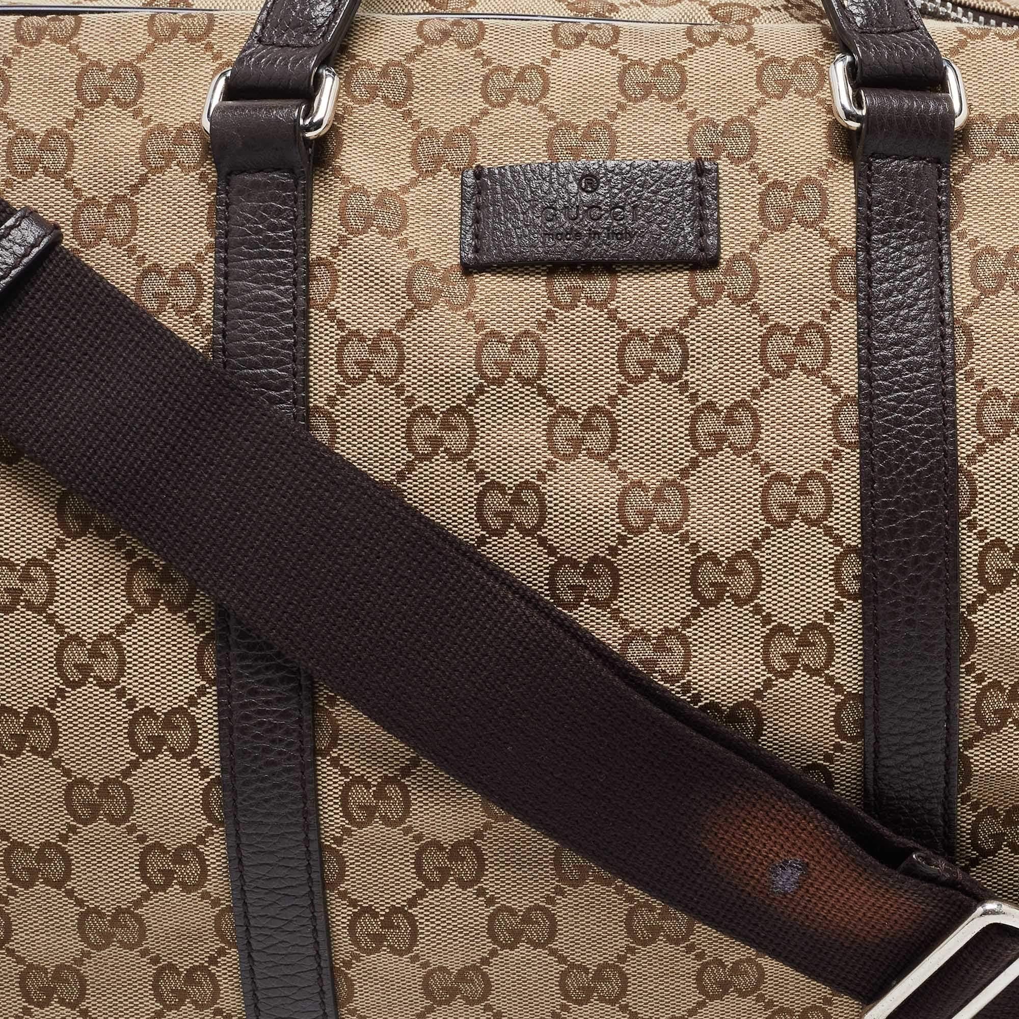 Gucci Brown/Beige GG Canvas and Leather Duffel Weekender Bag 2