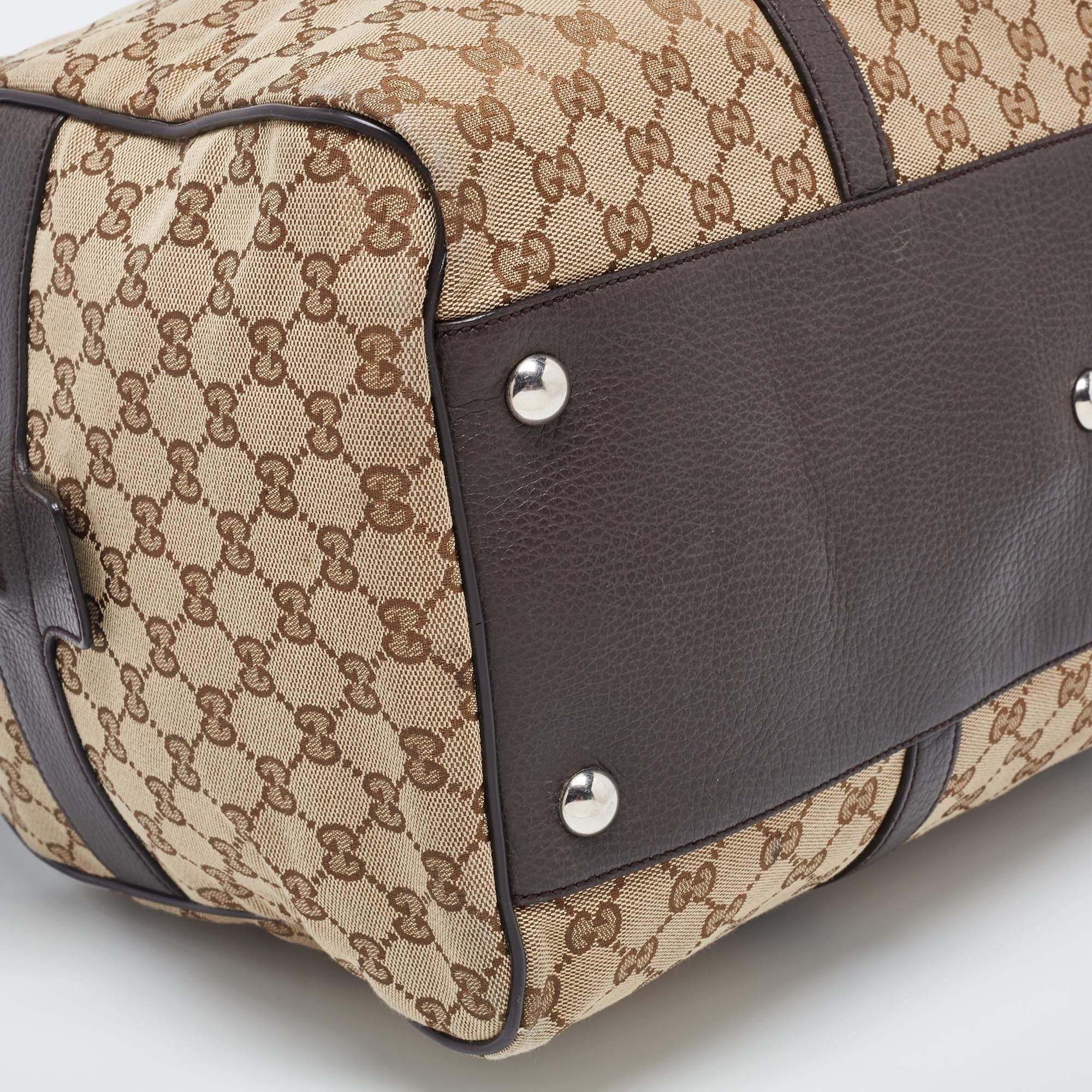 Gucci Brown/Beige GG Canvas and Leather Duffel Weekender Bag 4
