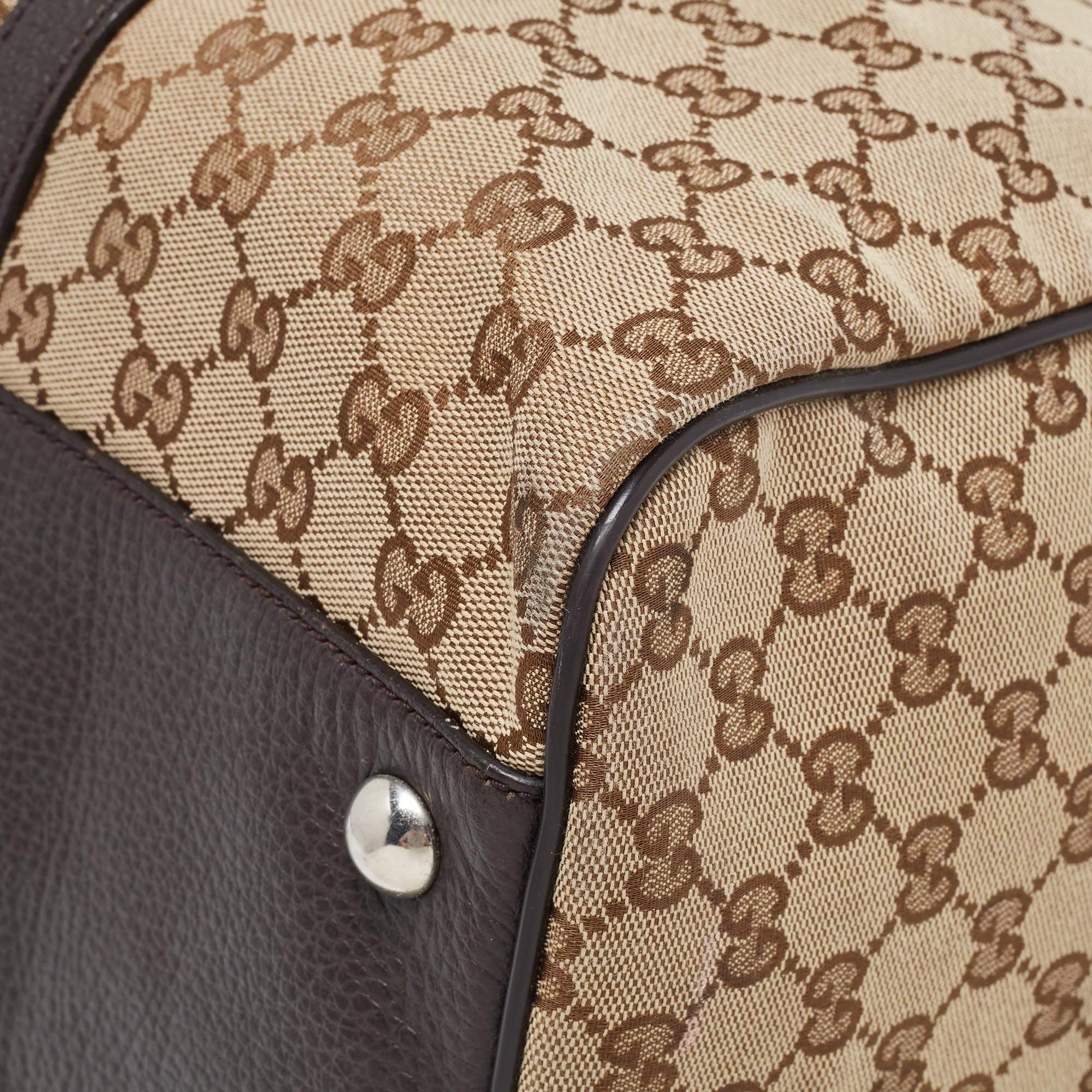 Gucci Brown/Beige GG Canvas and Leather Duffel Weekender Bag 6
